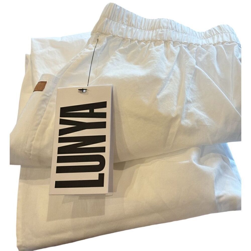 Lunya Airy Tapered 100% Cotton Pant in White New With Tags Size XS